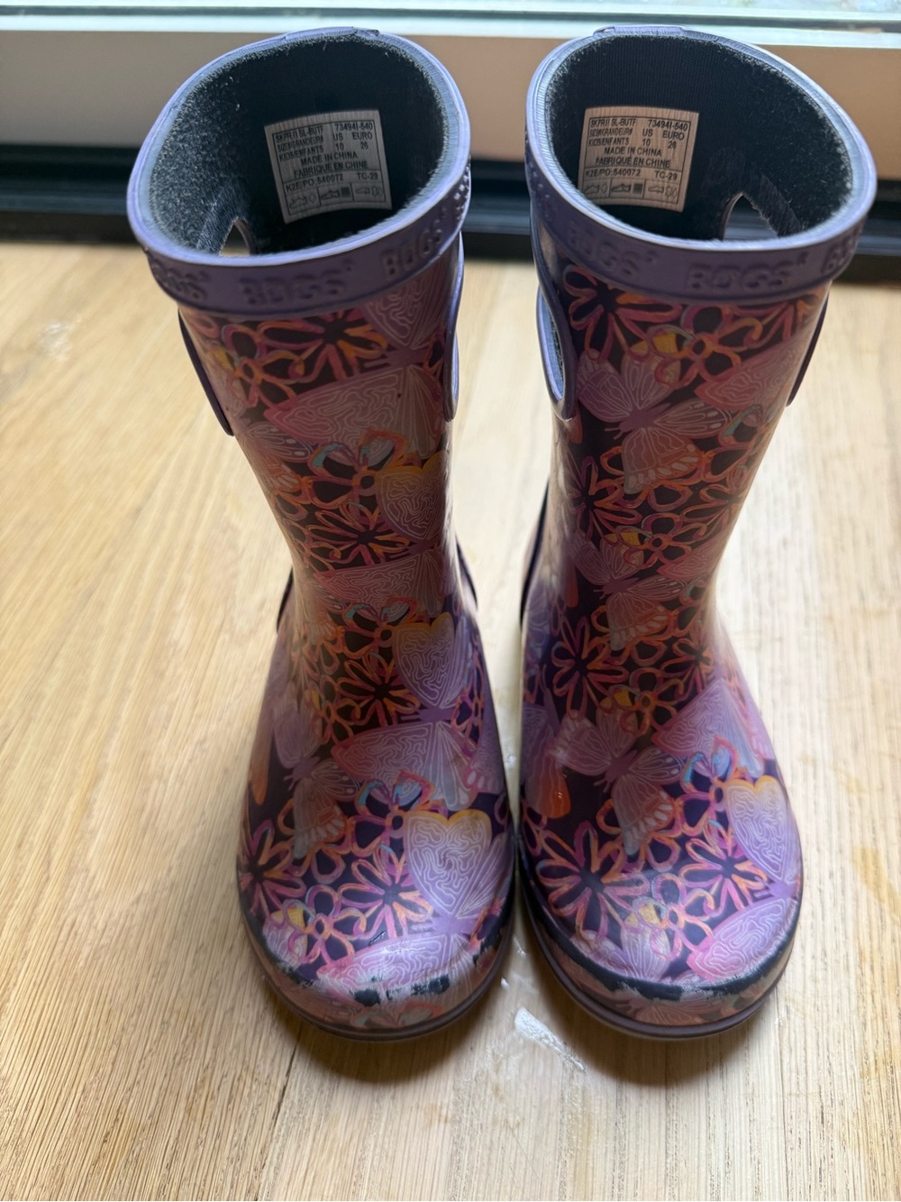 Bogs Kids Purple Floral Rain Boots with Multicolor Accents size 10 girls